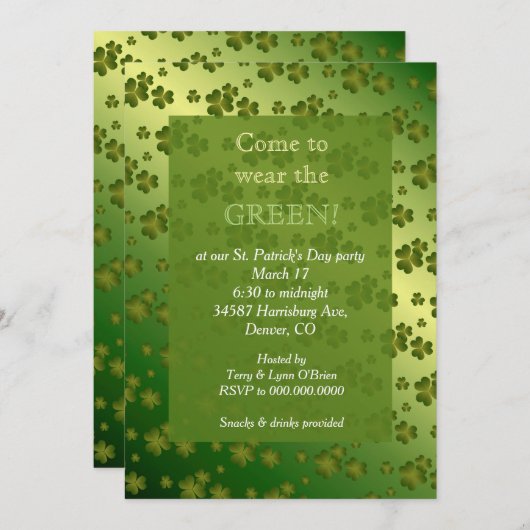 Elegant Shiny Shamrock St Patricks Day Party Kaart (Voorkant / Achterkant)