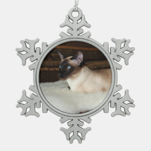 Elegant Siamese Cat Tin Sneeuwvlok Ornament