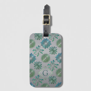 Elegant Sierlijk Blauw Groen Patroon Monogram Bagagelabel