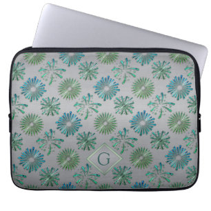 Elegant Sierlijk Blauw Groen Patroon Monogram Laptop Sleeve