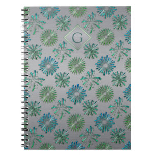 Elegant Sierlijk Blauw Groen Patroon Monogram Notitieboek