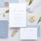 Elegant sierlijk script Dusty Blue Wedding RSVP Kaartje