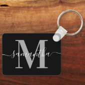 Elegant Signature Grey Modern Monogram Black Foto Sleutelhanger (Voorkant)
