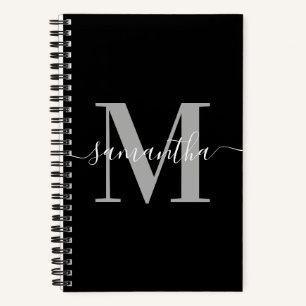 Elegant Signature Grey Modern Monogram Black Notitieboek