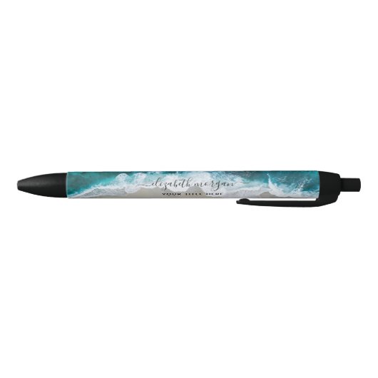 Elegant Signature Script Aqua Blue Green Beach Zwarte Inkt Pen (Bodem)