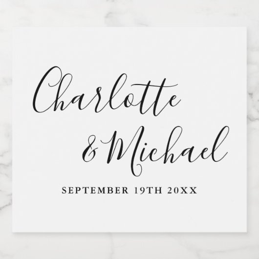 Elegant Signature Script Black and White Wedding Sparkling Wijnetiket (Enkel label)