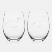 Elegant Signature Script Bruiloft Monogram Bril Wijnglas Zonder Voet (Achterkant)