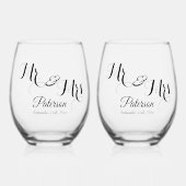 Elegant Signature Script Bruiloft Monogram Bril Wijnglas Zonder Voet (Voorkant)