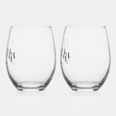 Elegant Signature Script Bruiloft Monogram Bril Wijnglas Zonder Voet (Links)