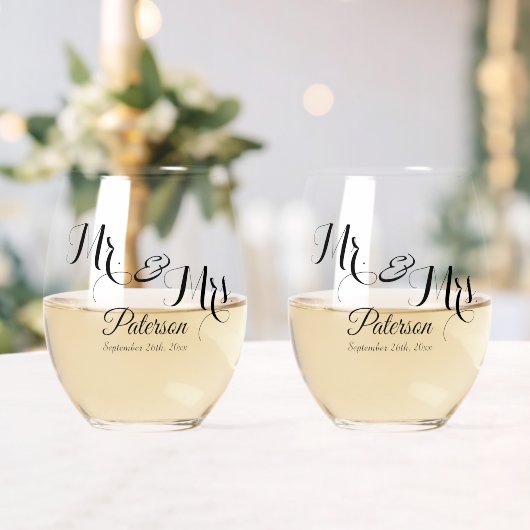 Elegant Signature Script Bruiloft Monogram Bril Wijnglas Zonder Voet (Insitu (Huwelijk))