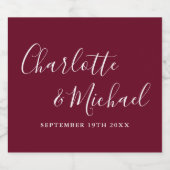 Elegant Signature Script Burgundy Wedding Sparkling Wijnetiket (Enkel label)