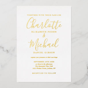 Elegant Signature Script Calligraphy Weddenschap G Folie Uitnodiging