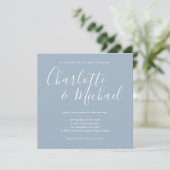 Elegant Signature Script Dusty Blue Wedding Kaart (Staand voorkant)