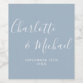 Elegant Signature Script Dusty Blue Wedding Wijn Etiket (Enkel label)
