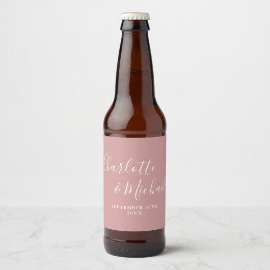 Elegant Signature Script Dusty Roos Wedding Bier Etiket (Voorkant)