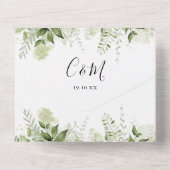 Elegant Signature Script Greenery Leaves Wedding All In One Uitnodiging (Achterkant)