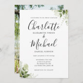 Elegant Signature Script Greenery Photo Wedding Kaart (Voorkant / Achterkant)