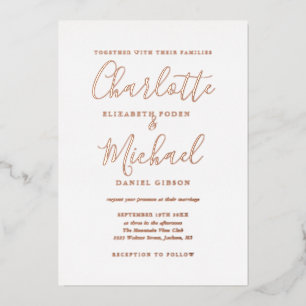 Elegant Signature Script Wedding Roos Gold Folie Uitnodiging