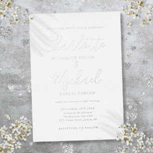 Elegant Signature Script Wedding Silver Folie Uitnodiging