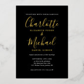 Elegant Signature Script Weduwen Black en Gold Folie Uitnodiging (Voorkant)