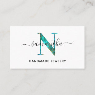 Elegant Signature Turquoise Gold N Monogram Logo Visitekaartje
