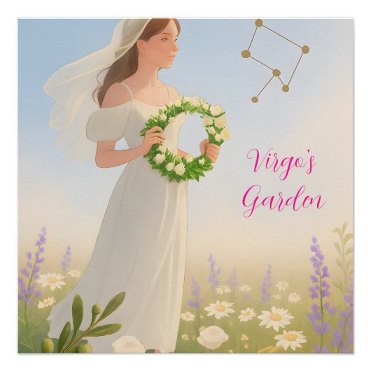 Élégant Signe Vierge Art Astrologique sur Mur Bril (Devant)