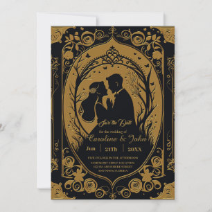 Elegant silhouet van een bruid en bruidegom save the date