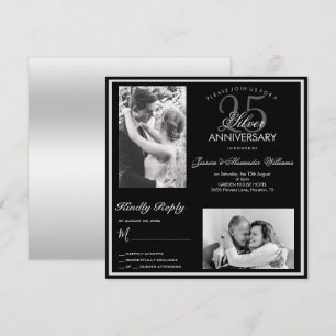 Elegant Silver 25th Wedding Jubileum Foto Kaart