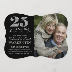 Elegant Silver 25th Wedding Jubileum met Foto Kaart