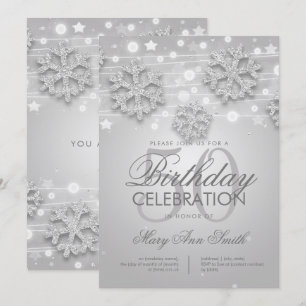 Elegant Silver 50th Birthday Party Winter Glitter Kaart