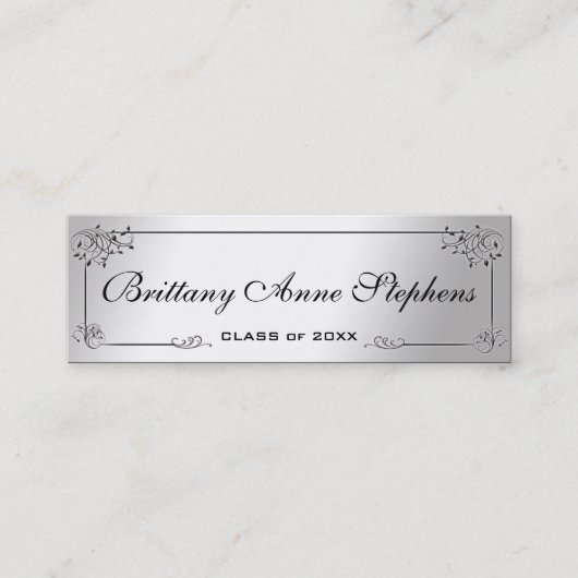 Elegant Silver Afstuderen Name Kaart Insert Contactkaartje (Voorkant)