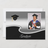 Elegant Silver and Black Grad Party invitation (Devant)