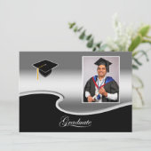 Elegant Silver and Black Grad Party invitation (Debout devant)