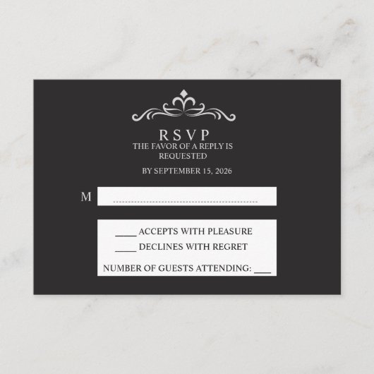 Elegant Silver and Black Horizontal Wedding RSVP (Devant)