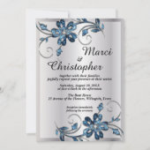 Elegant Silver and Blue bruiloft-uitnodiging Kaart (Voorkant)