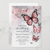 Elegant Silver and Pink Butterfly Wedding Kaart (Voorkant / Achterkant)