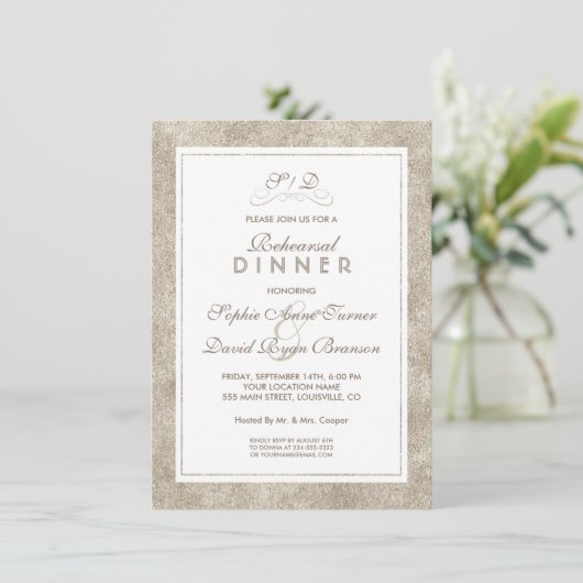 Elegant Silver and White Border REHEARSAL DINNER Kaart (Staand voorkant)
