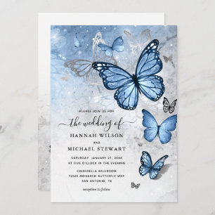 Elegant Silver Baby Blue Butterfly Wedding Kaart