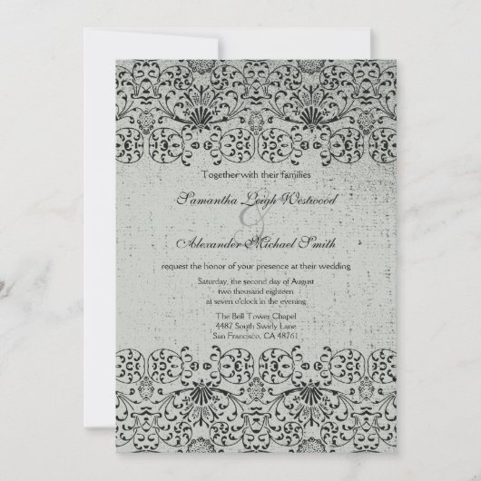 Elegant Silver Black damask bruiloft Kaart (Voorkant)