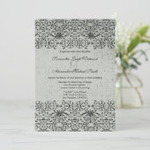 Elegant Silver Black damask bruiloft Kaart (Staand voorkant)