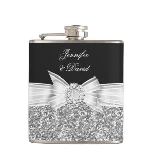 Elegant Silver Black Diamond Wedding Verloving Heupfles