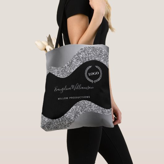 Elegant Silver Black Glam Logo Draagtas (Dichtbij)