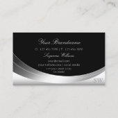 Elegant Silver Black met monogram Sparkle Diamond Visitekaartje (Achterkant)