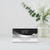 Elegant Silver Black met monogram Sparkle Diamond Visitekaartje (Staand voorkant)
