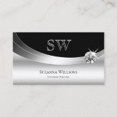 Elegant Silver Black met monogram Sparkle Diamond Visitekaartje (Voorkant)