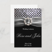Elegant Silver Black Pearl Ribbon Wedding Kaart (Voorkant / Achterkant)