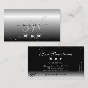 Elegant Silver Black Sparging Diamonds Initialen Visitekaartje