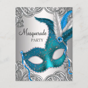 Elegant Silver Blauwgroen Blue Masquerade Party Kaart