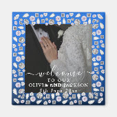 Elegant Silver Blue Heart Diamond Glitter Wedding Magneet (Voorkant)