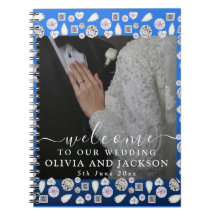 Elegant Silver Blue Heart Diamond Glitter Wedding